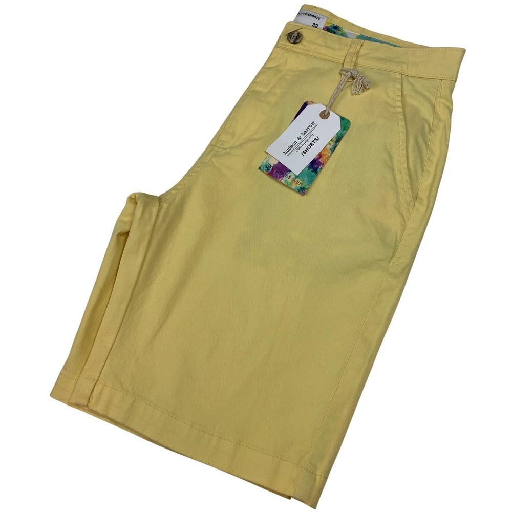 Hudson & Barrow Mens Yellow Chino Shorts Size 32 NWT Stretch Flat Front Cotton